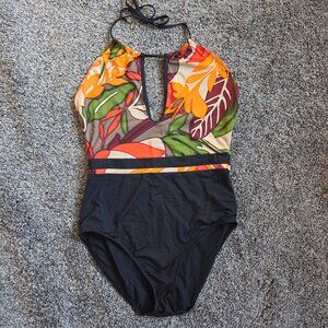 Calvin Klein One Piece Halter Tropical Print Swimsuit Size 12